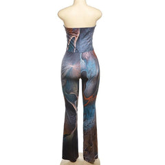 Print abstract notch neck tube jumpsuit