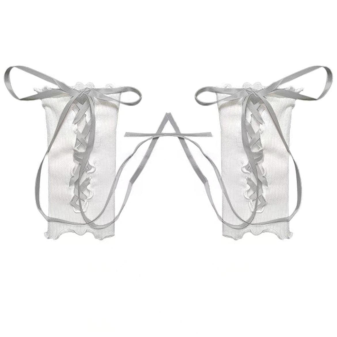 Ruffle lace up solid gloves
