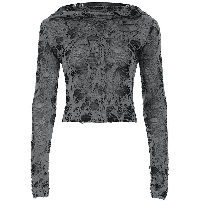 Hoodie long sleeve hollow out top