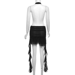 Halter ruffle o ring sheer mesh mini dress  | samba dress