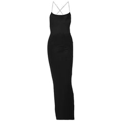 Cross back lace up square neck backless self tie slit maxi dress  | black rave dress  | black rave dress