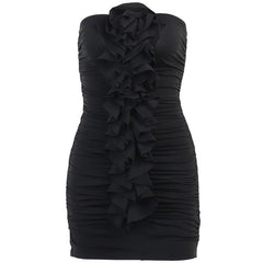 Solid ruched ruffle flower applique backless tube mini dress  | red tango dress