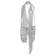Snakeskin print halter sheer mesh irregular ruched mini dress  | samba dress