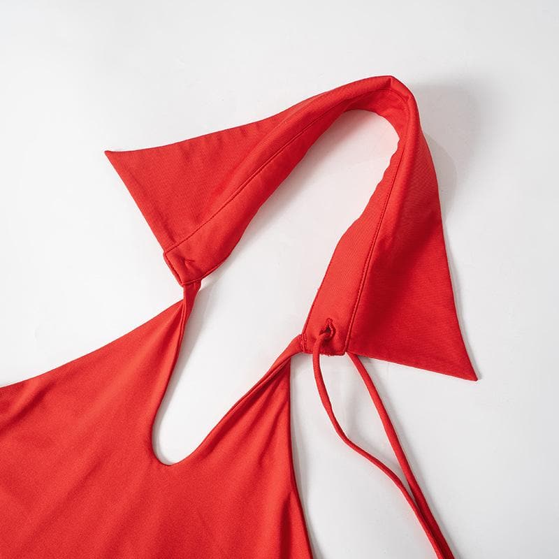 Halter turnover collar irregular button backless top