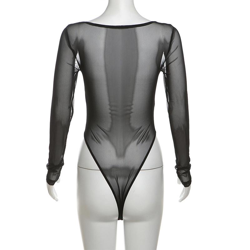Sweetheart neck long sleeve mesh bodysuit