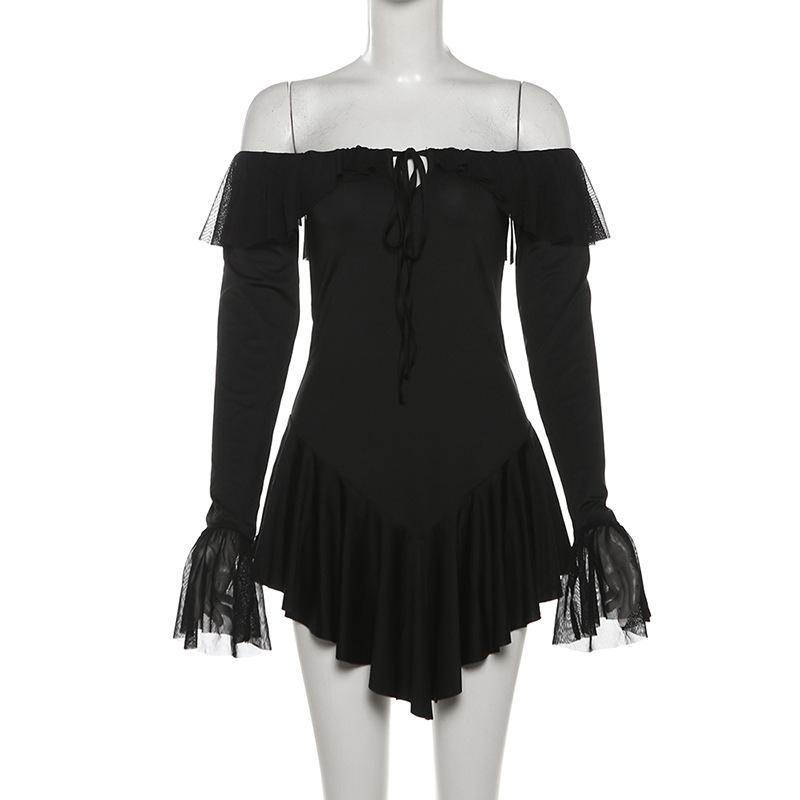 Long sleeve off shoulder ruffle mini dress
