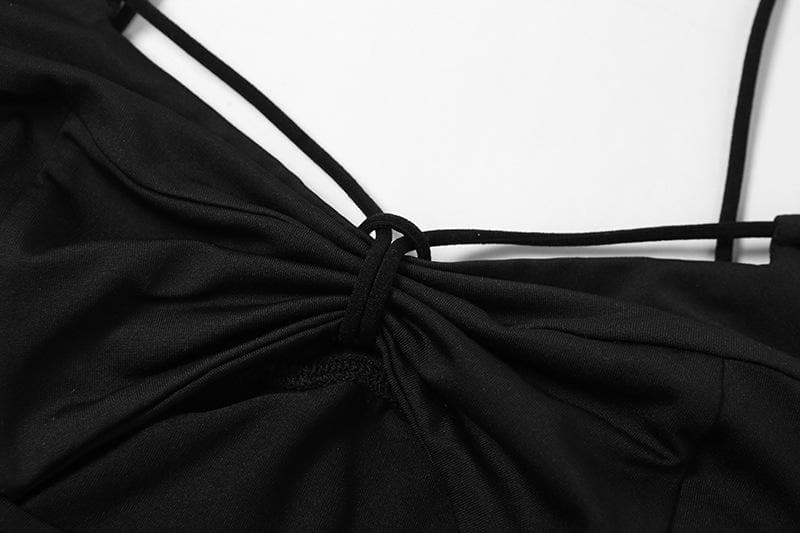 Ruched hollow out solid bowknot backless cami cut out top