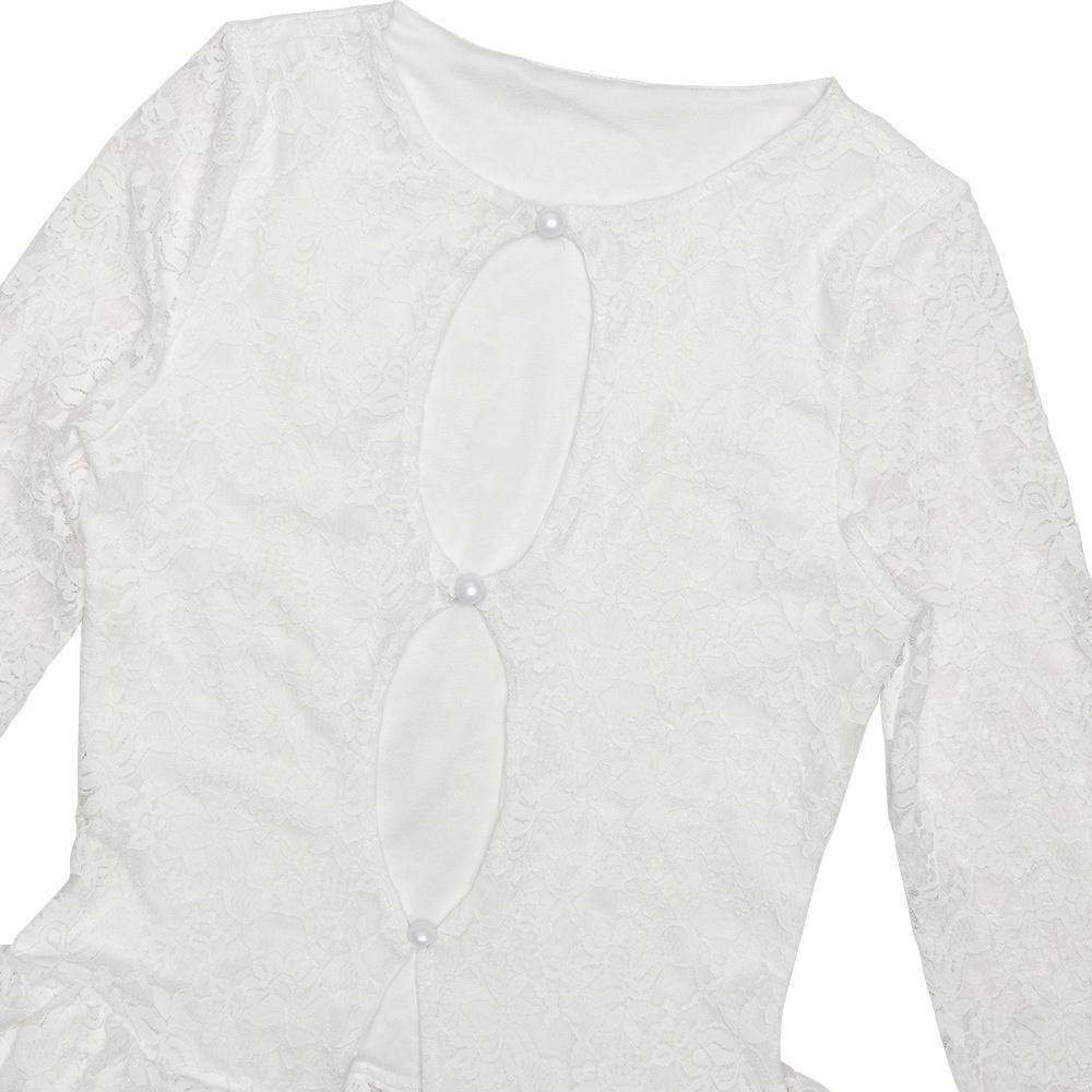 Long sleeve lace hollow out ruffle mini dress