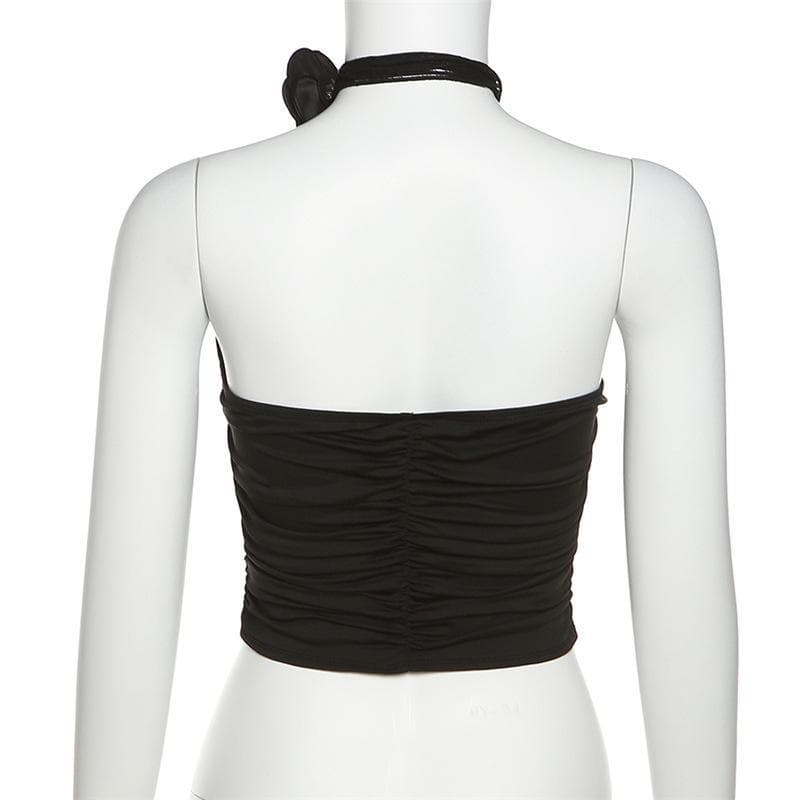Ruched appliques solid top