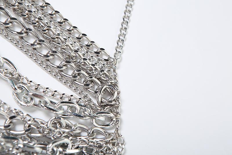 Halter layered metal chain hollow out backless top