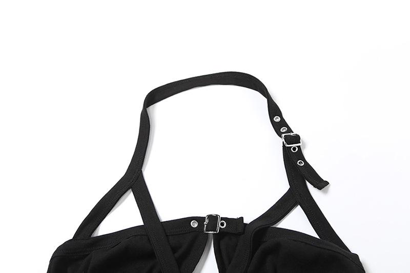 Halter hollow out buckle backless crop top