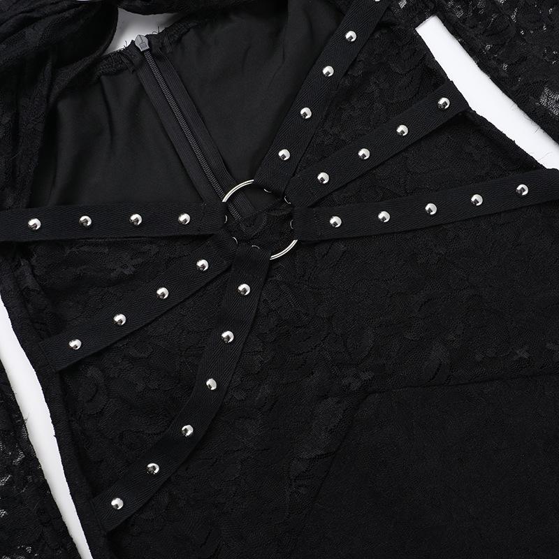 Off shoulder long sleeve o ring lace hollow out mini dress