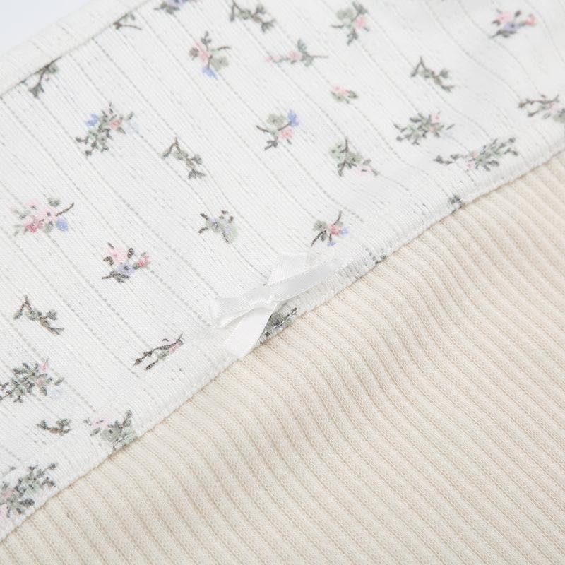Flower print lace hem contrast sleeveless square neck top