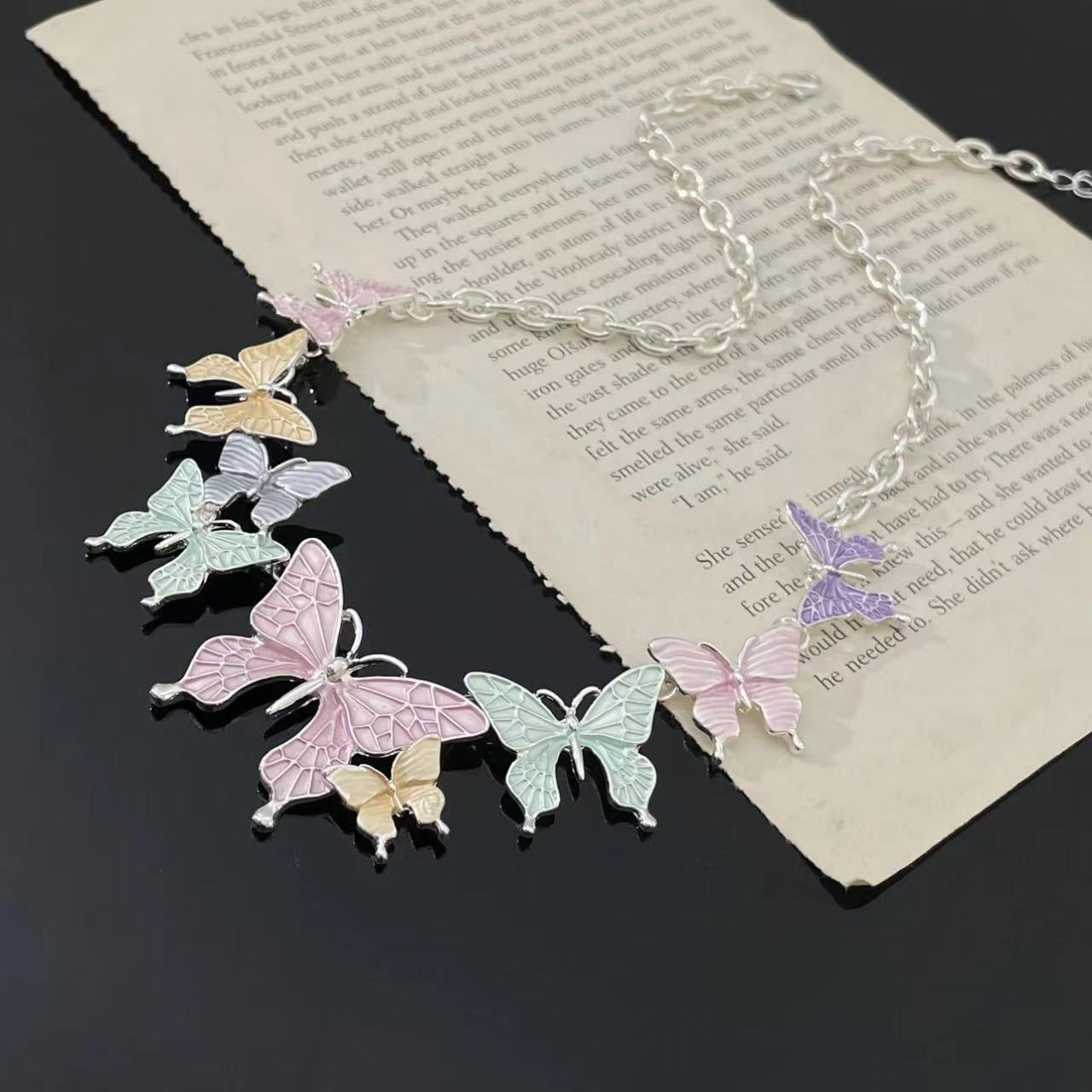 Multicolor butterfly metal chain necklace