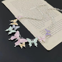 Multicolor butterfly metal chain necklace