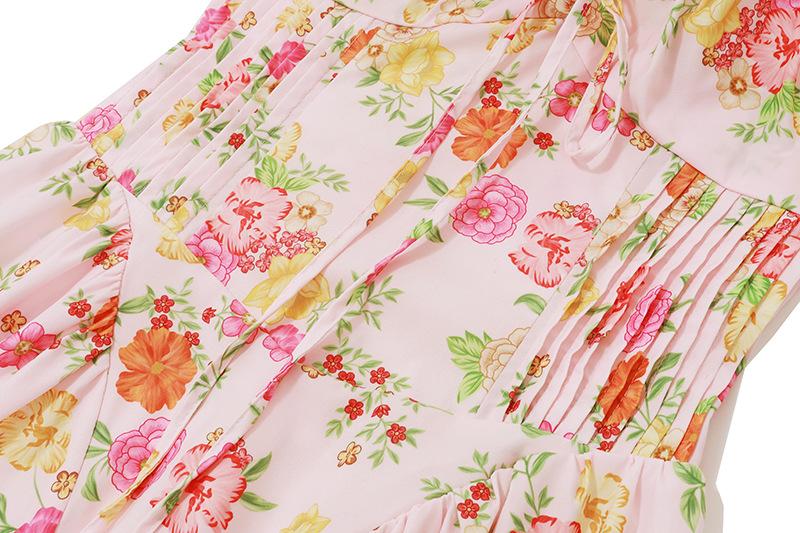 Halter print lace hem knotted maxi dress