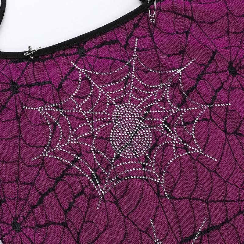 Cobweb pattern beaded backless cami top