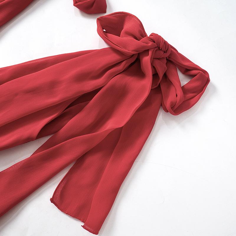 Deep v neck chiffon backless knotted ruffle mini dress  | red tango dress