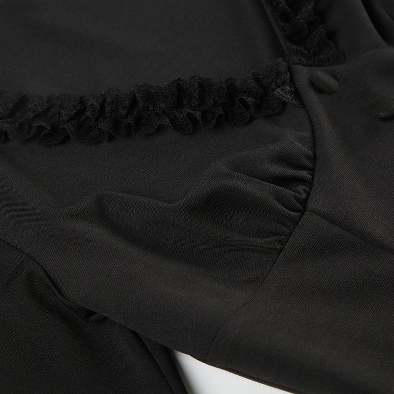 Long sleeve v neck ruffle button top