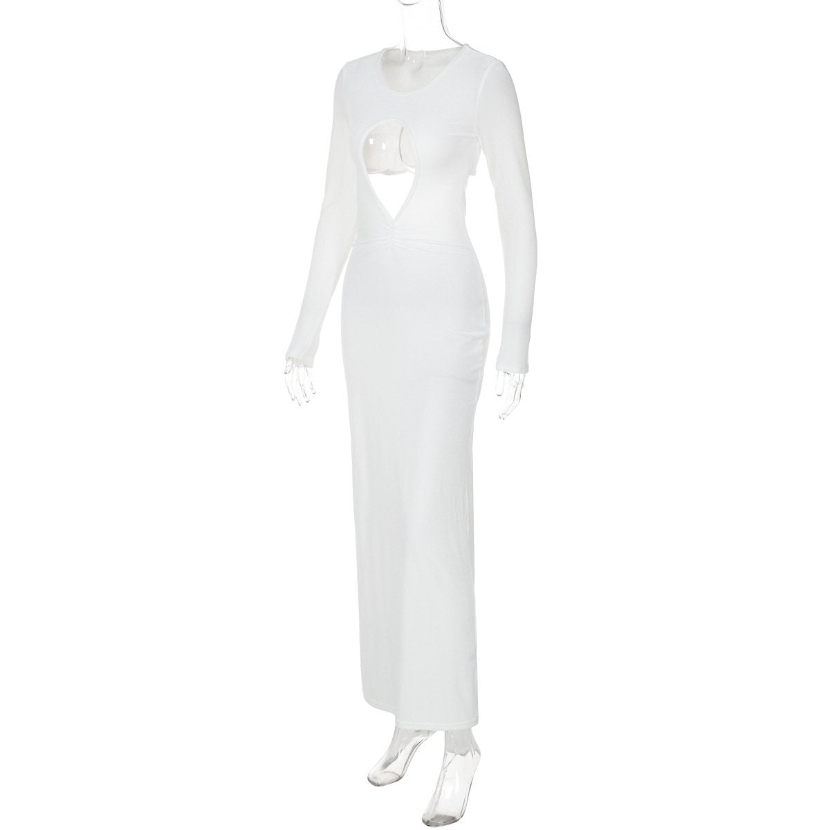 Long sleeve hollow out ruched maxi dress