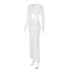 Long sleeve hollow out ruched maxi dress