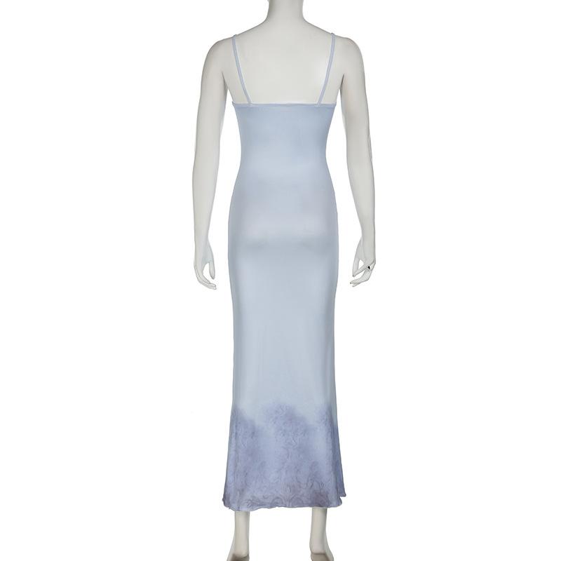 Print tie dye backless cami maxi dress