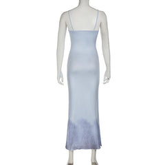 Print tie dye backless cami maxi dress