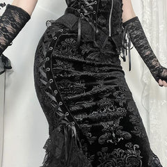 Lace hem lace up zip-up maxi skirt
