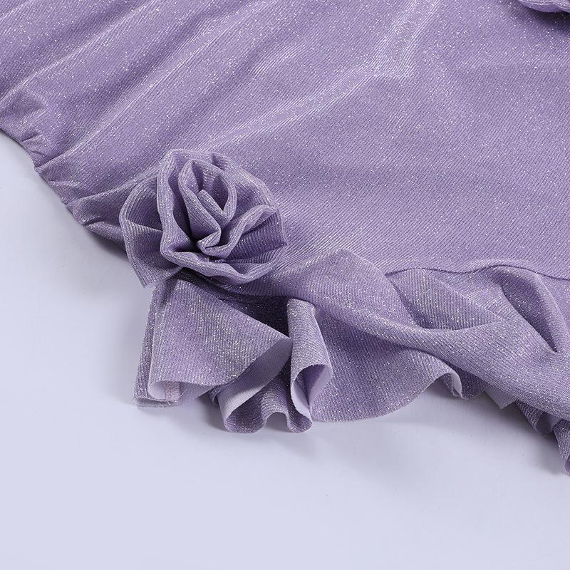 Sweetheart neck ruffle flower applique slit cami midi dress