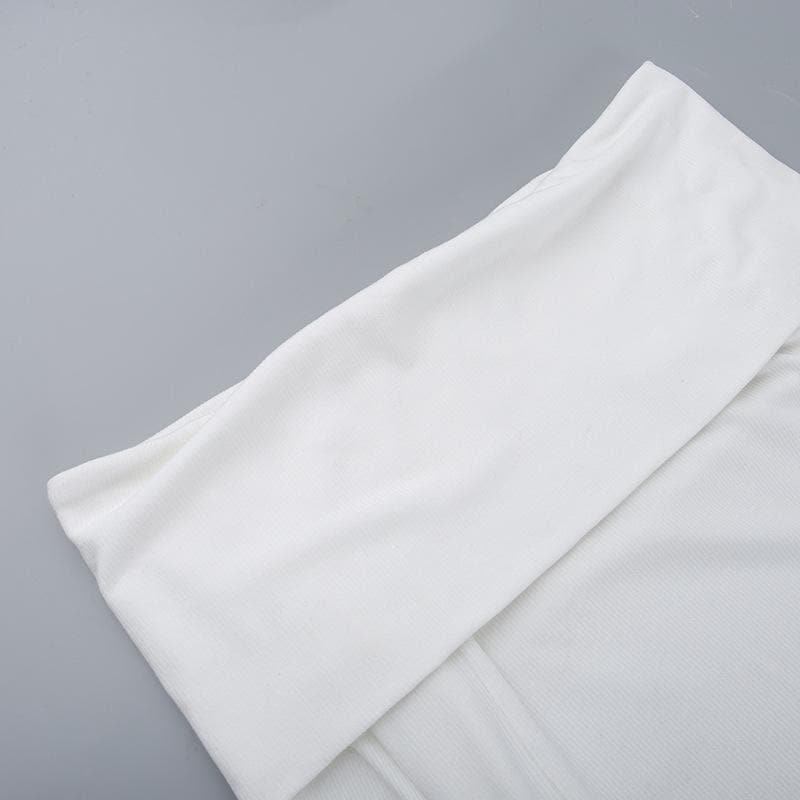 Long sleeve off shoulder irregular ribbed backless top