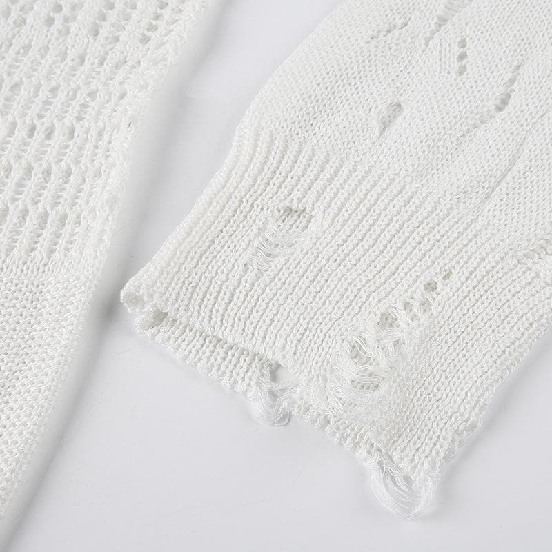 Crochet long sleeve solid hollow out cut out top