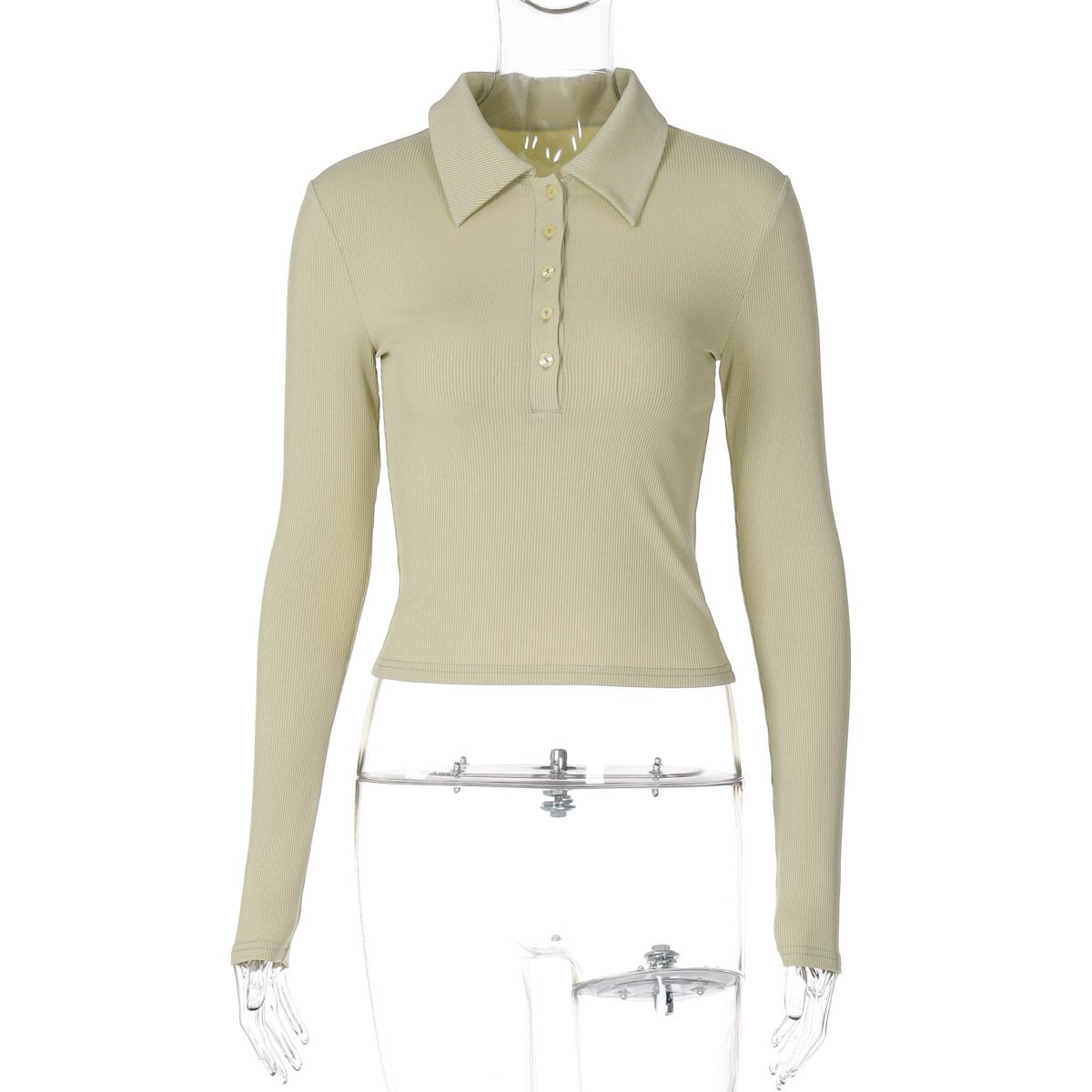 Turnover collar long sleeve button top