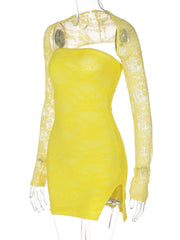 Long sleeve lace shrug tube 2 piece mini dress