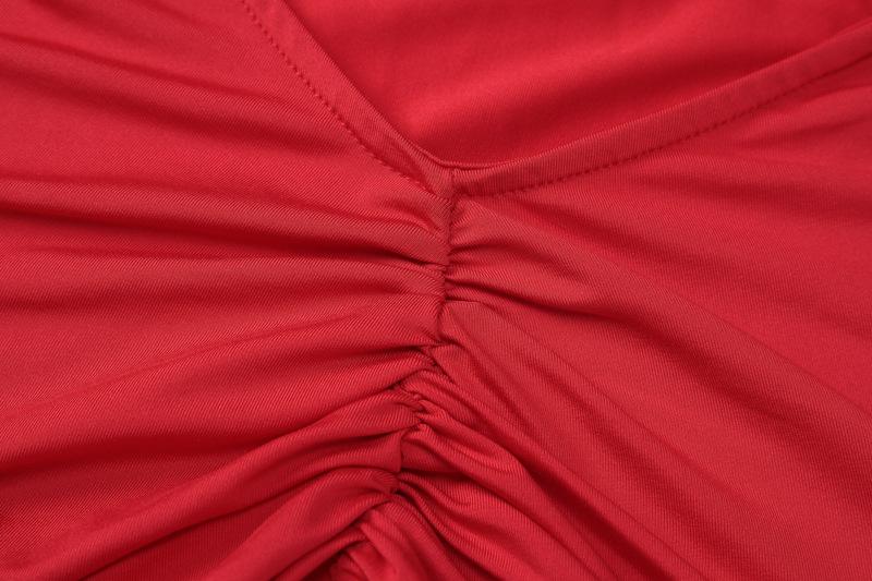 Flower applique ruffle ruched backless cami maxi dress  | red tango dress