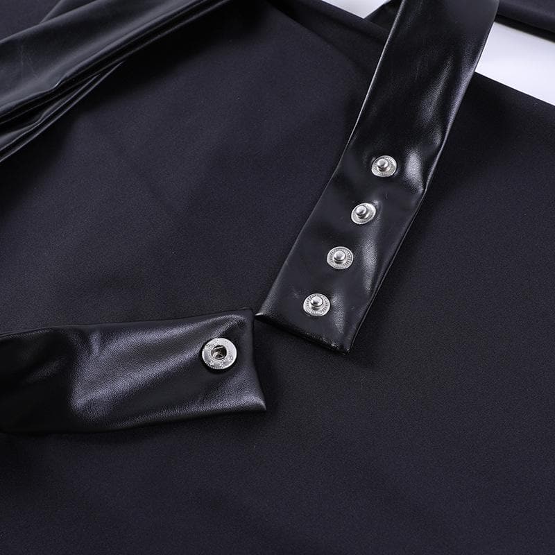 Long sleeve high neck cross front button zip-up mini dress  | black rave dress