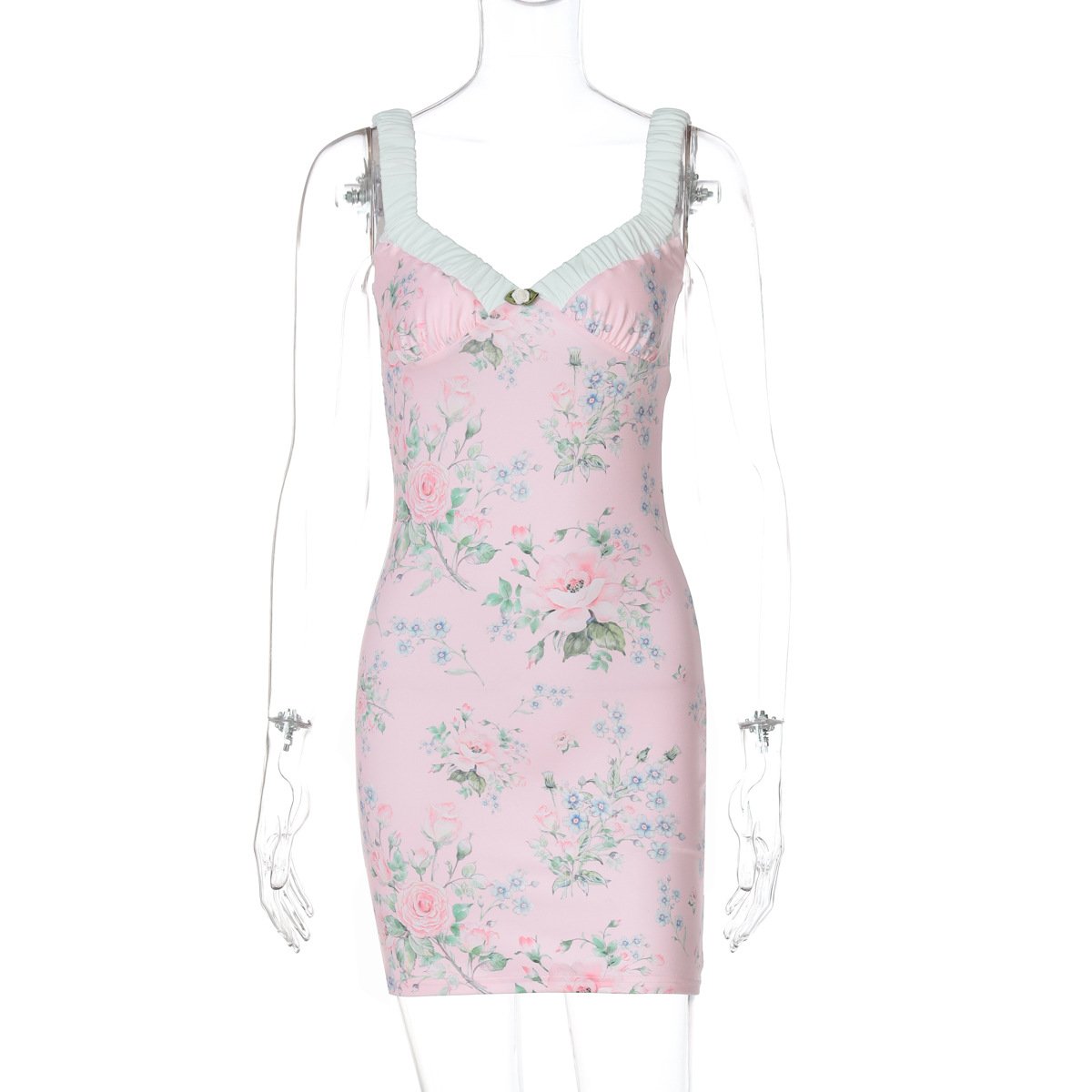 V neck flower print cami mini dress