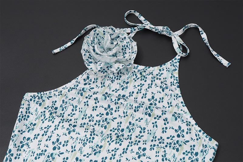 Halter print flower applique mini dress