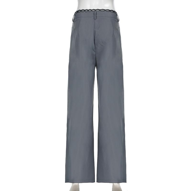 Lace hem button ruched low rise straight leg pant
