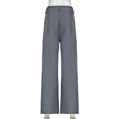 Lace hem button ruched low rise straight leg pant