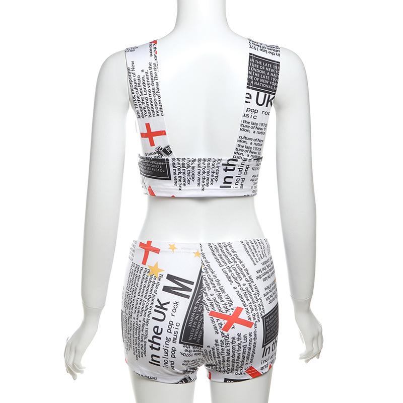 Letter print low cut backless pant set