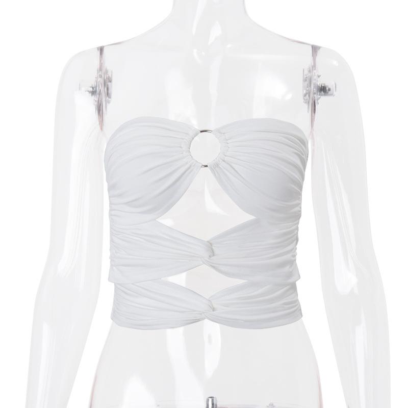 Hollow out o ring ruched tube top