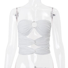 Hollow out o ring ruched tube top