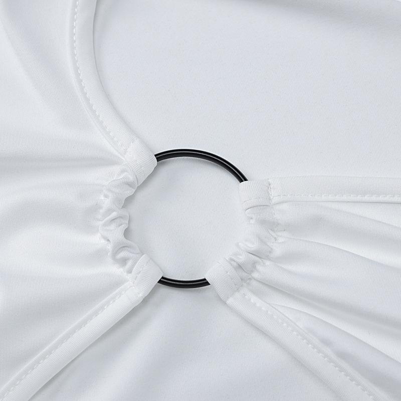 One shoulder high neck o ring irregular midi dress