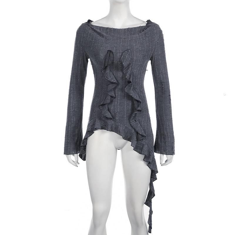 Hoodie long sleeve ruffle top