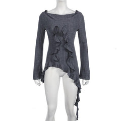 Hoodie long sleeve ruffle top