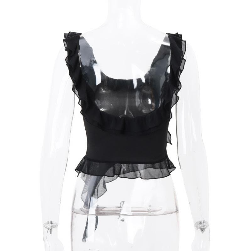 Ruffle u neck solid sleeveless irregular crop top