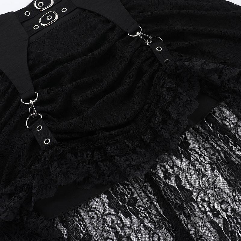 Lace o ring buckle midi skirt