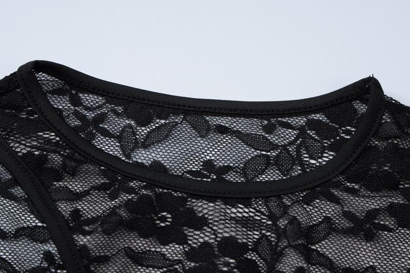 Long sleeve hollow out see through lace crop cut out top