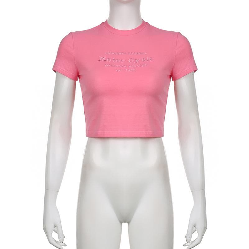 Short sleeve letter embroidery crop top