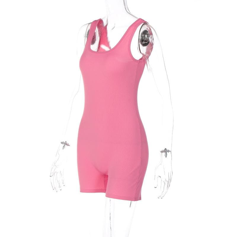 Ribbed sleeveless u neck solid romper